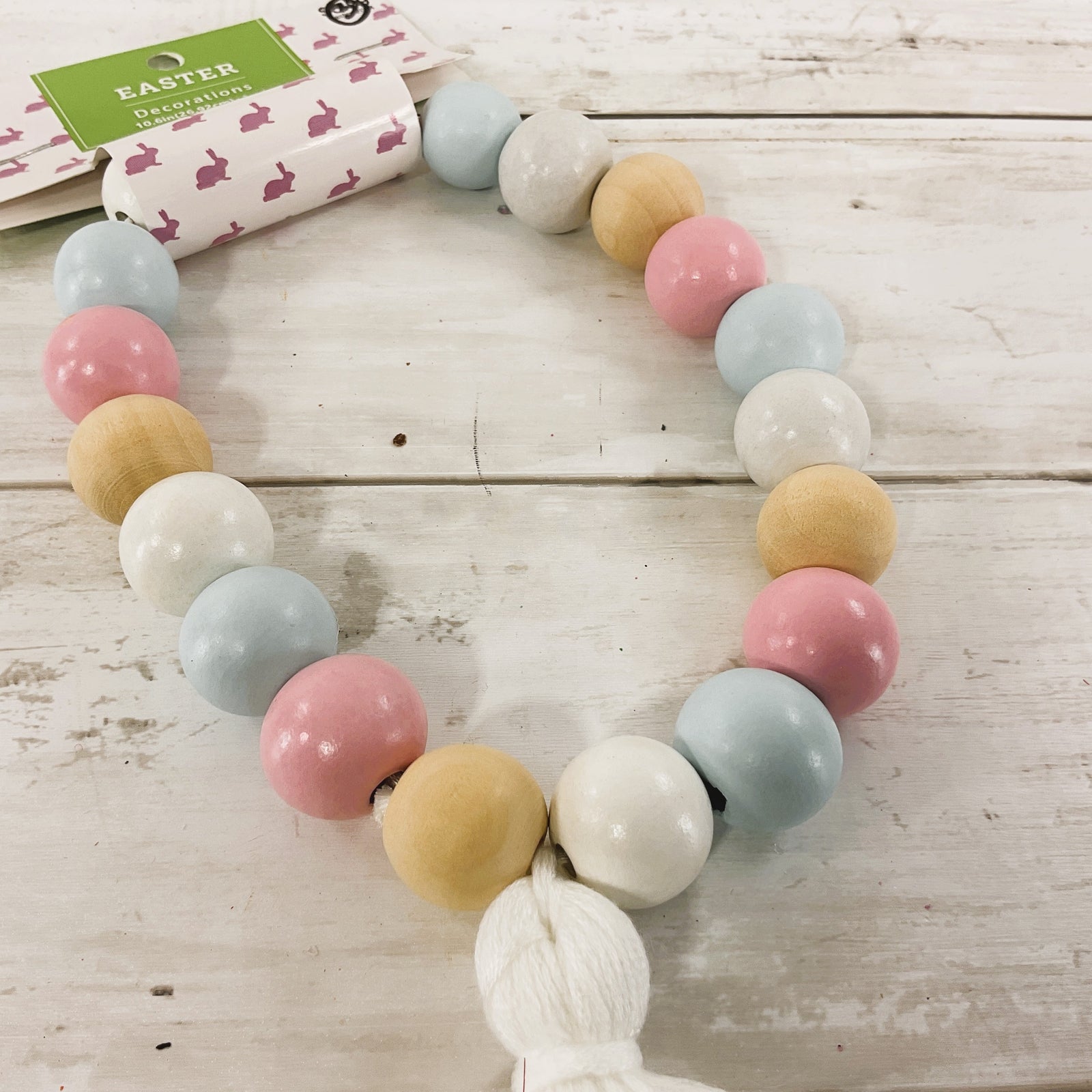 HL Easter Spring Decor - Pastel Wood Bead Tassel 10-inch Hanger