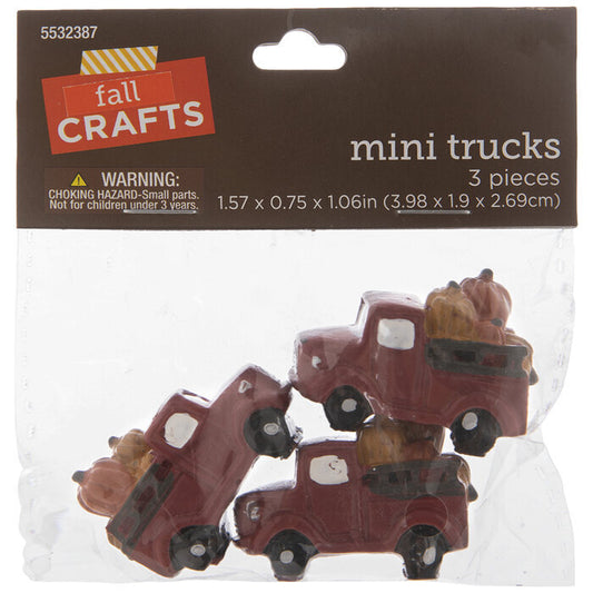 HL Fall Craft Decor - Miniature Resin Harvest Red Vintage Trucks 3pc Set
