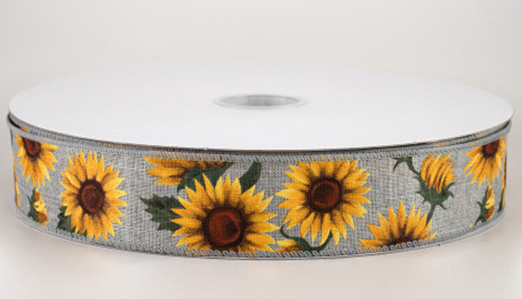 CO Fall Craft Supply - Gray Mustard Sunflower Polka-dot 1.5-inch 10yds each