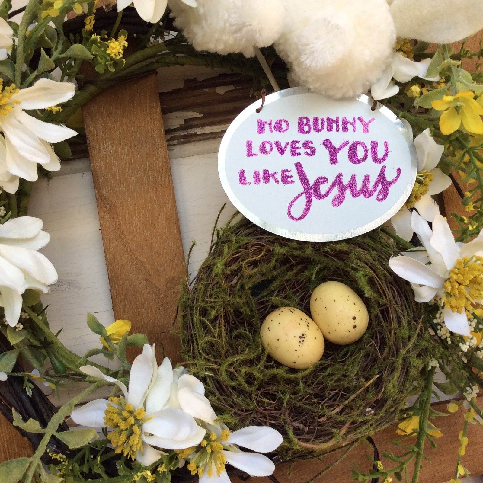 AGD Easter Decor - No Bunny Loves You Like Jesus Fence Lighted Wreath