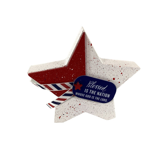 AGD Patriotic Decor - Blessed Is The Nation Chunky Wood Star Sitter