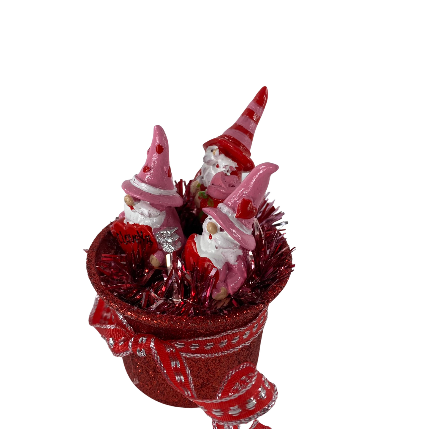 AGD Valentines Decor - I Love You Resin Gnomes Glass Glitter Tealight Jar