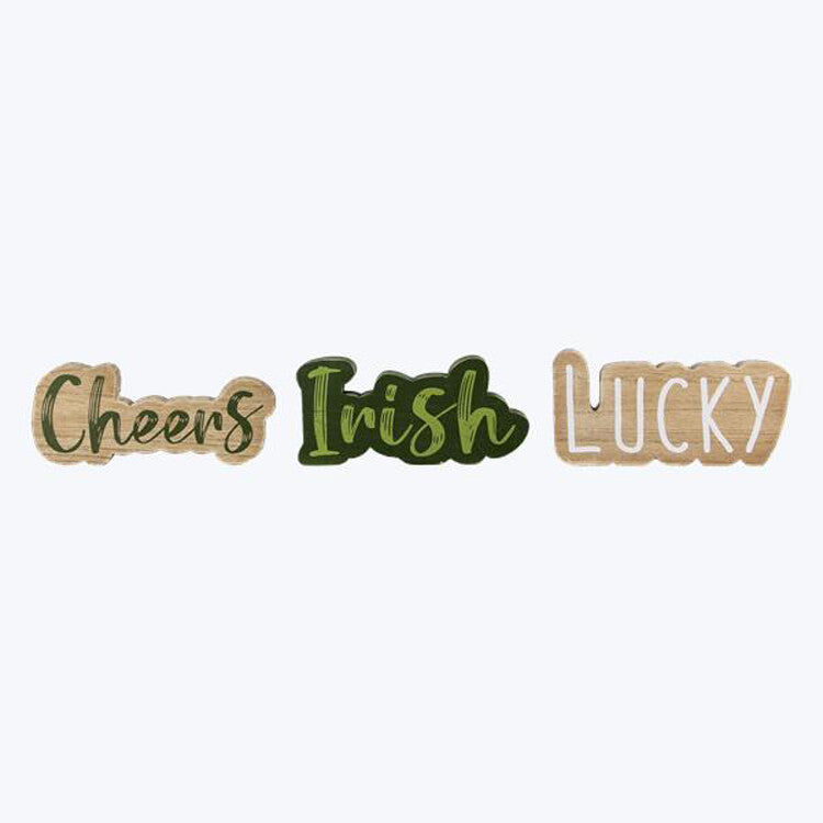 Youngs St. Patricks Day Decor - Cheers Irish Lucky Chunky Cut Out Words 3pc Set