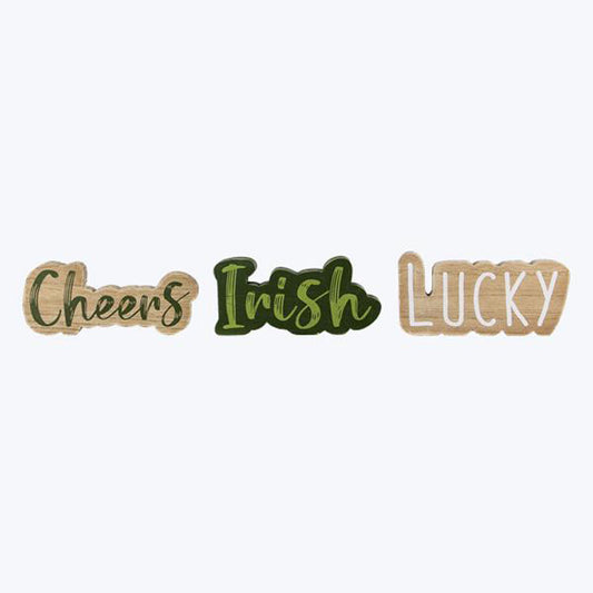 Youngs St. Patricks Day Decor - Cheers Irish Lucky Chunky Cut Out Words 3pc Set