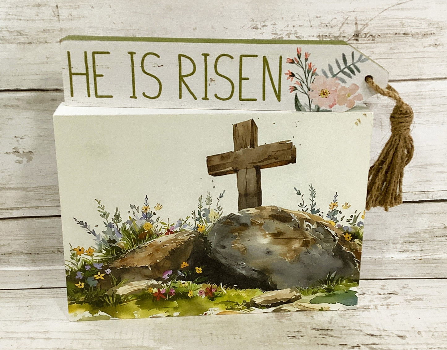 HL YI Easter Decor - He Is Risen Watercolor Garden Tomb Sign 2pc