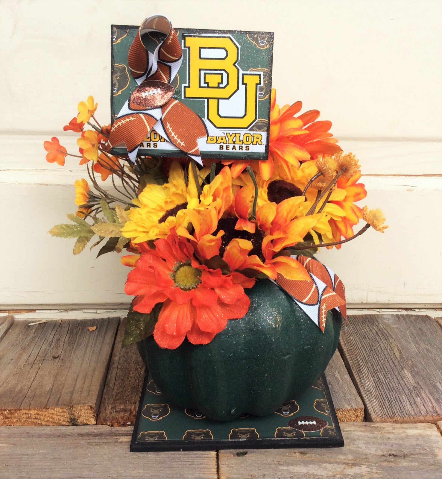 AG Designs Fall Decor - Floral Pumpkin College Football Mums Baylor U  #718/24