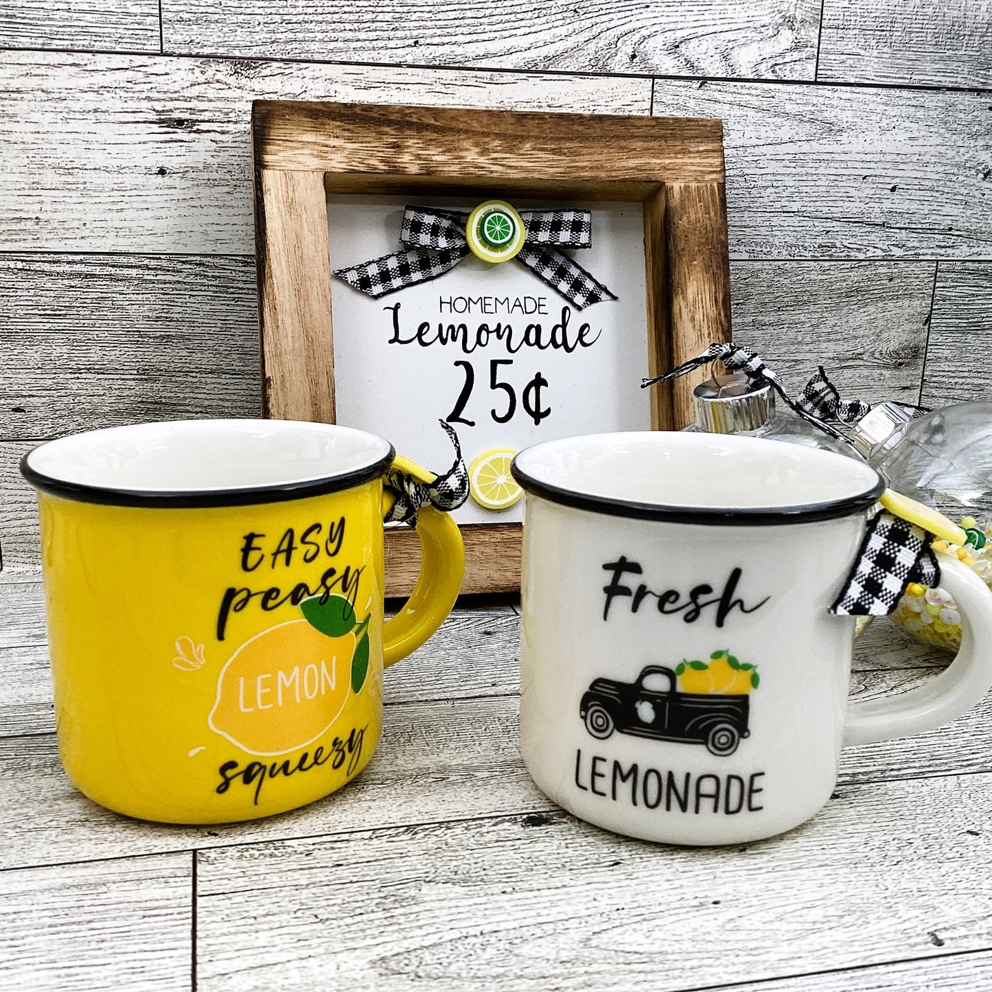 Summer Decor Lemon Mini Mug Shaker Cup, Homemade Lemonade Sign 3pc Set