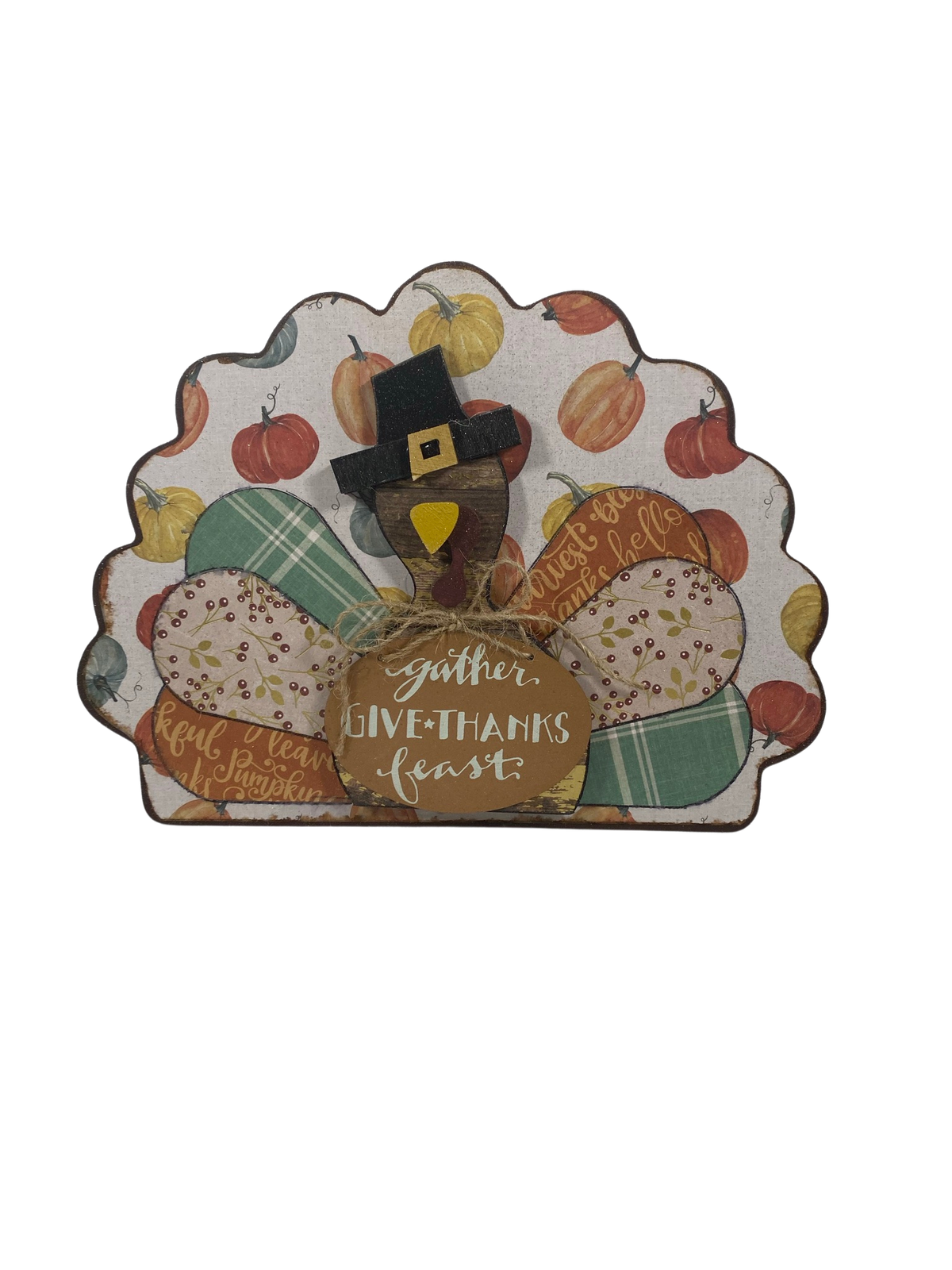 AGD Fall Decor - Reversible Gather Give Thanks Chunky Wood Turkey Sign