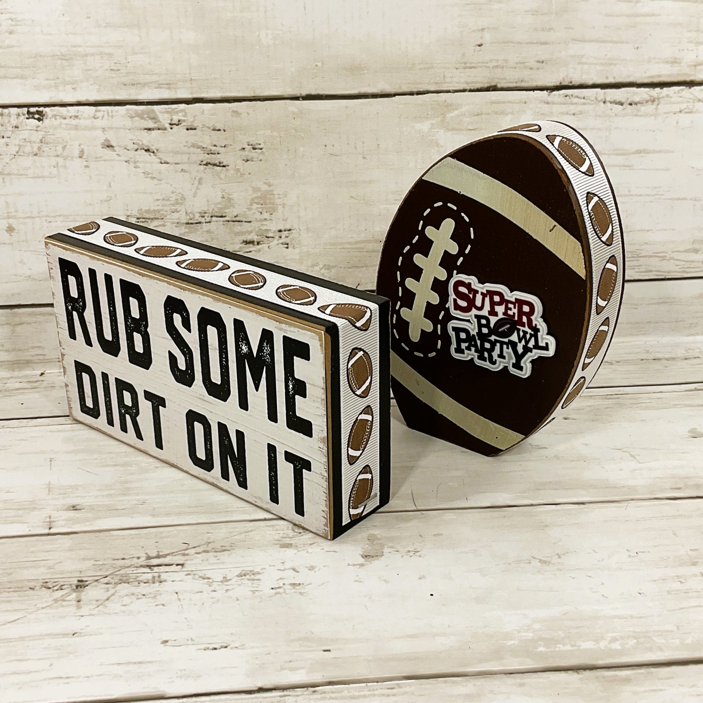 AGD Fall Decor - Chunky Wood Football Superbowl Theme Decor 2pc