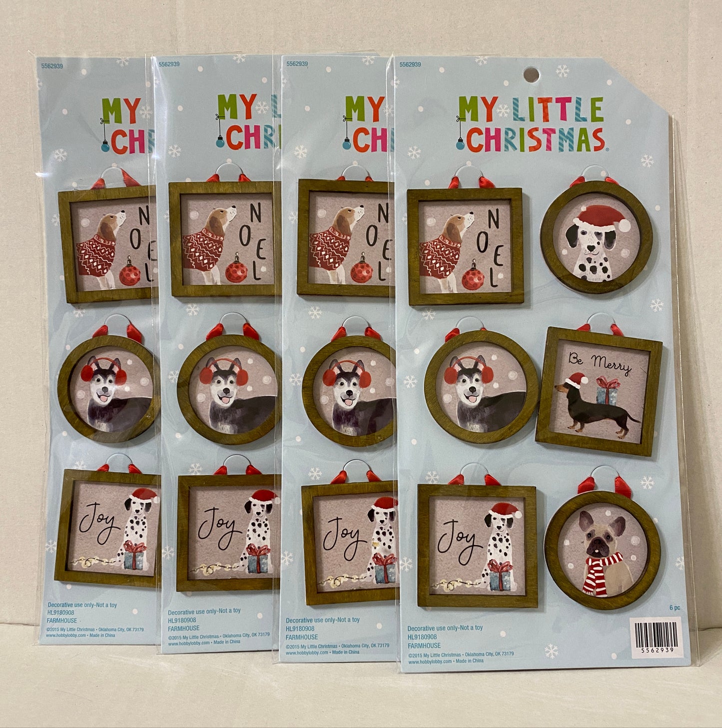 HL Christmas Craft Supply - Miniature Farmhouse Dog Frame Ornaments 4 Sets