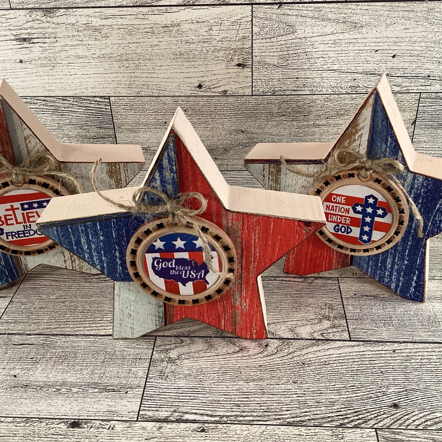 AGD Patriotic Decor - Faith Based July 4th Chunky Stars Tier Tray 3pc