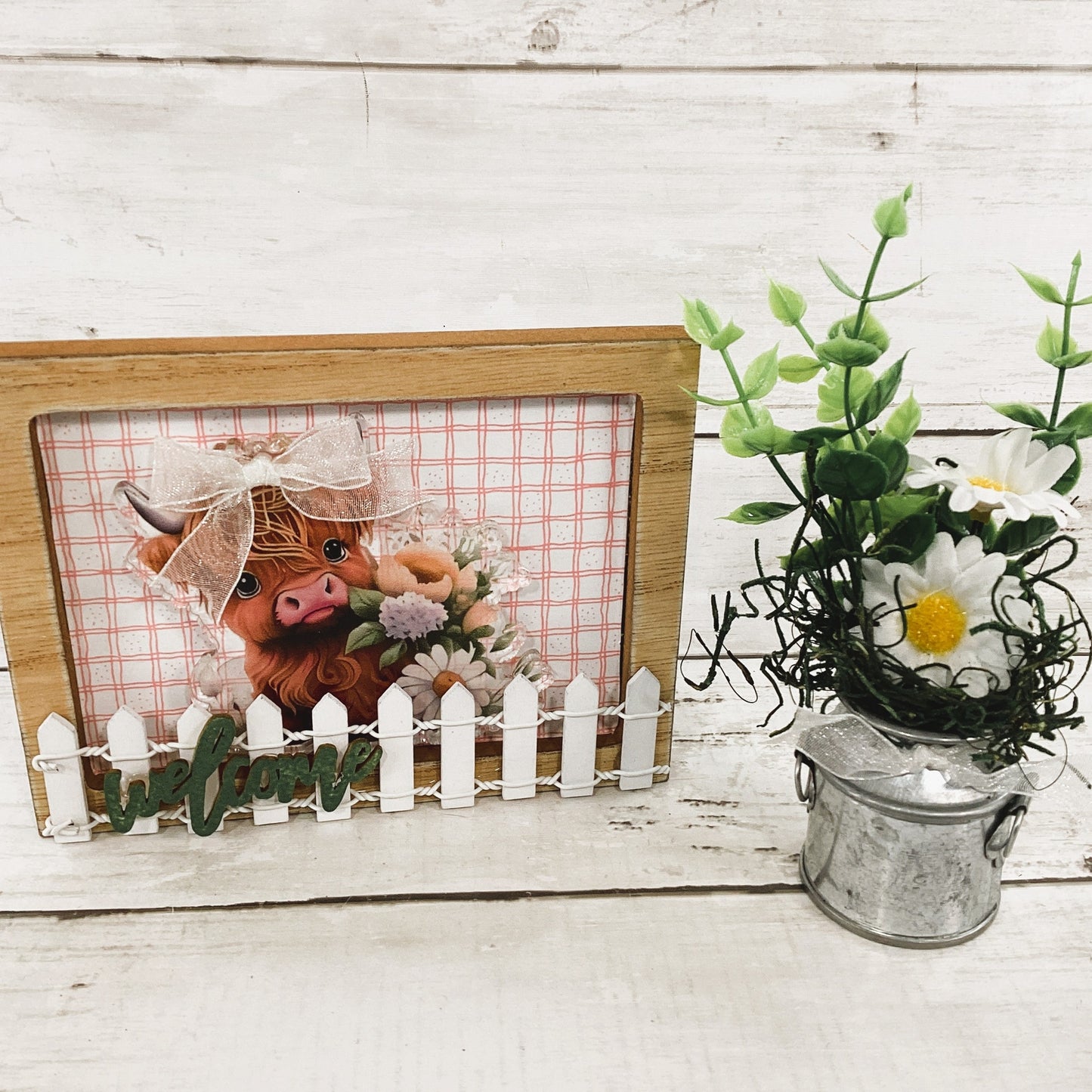 AGD Spring Decor - Daisy Sunshine Highland Cow Milk Can Floral 2pc