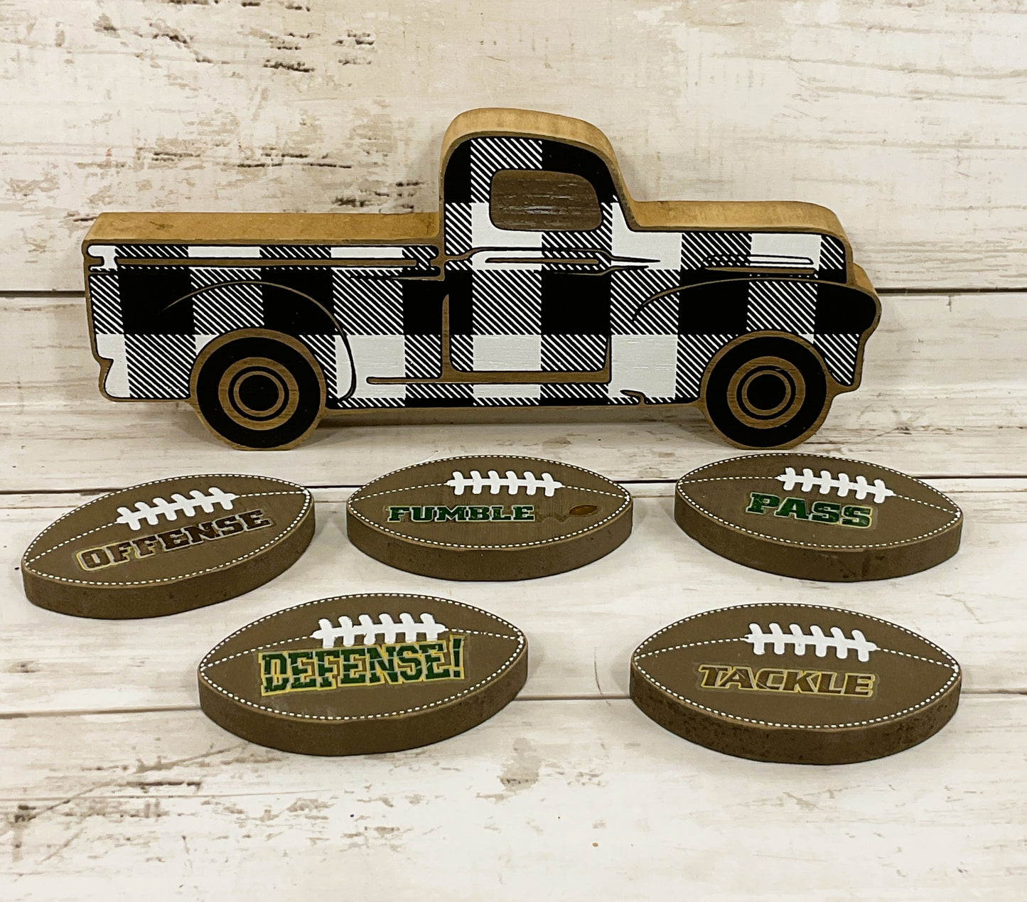 AGD Fall Decor - Chunky Wood Truck Football Theme Tier Tray Decor