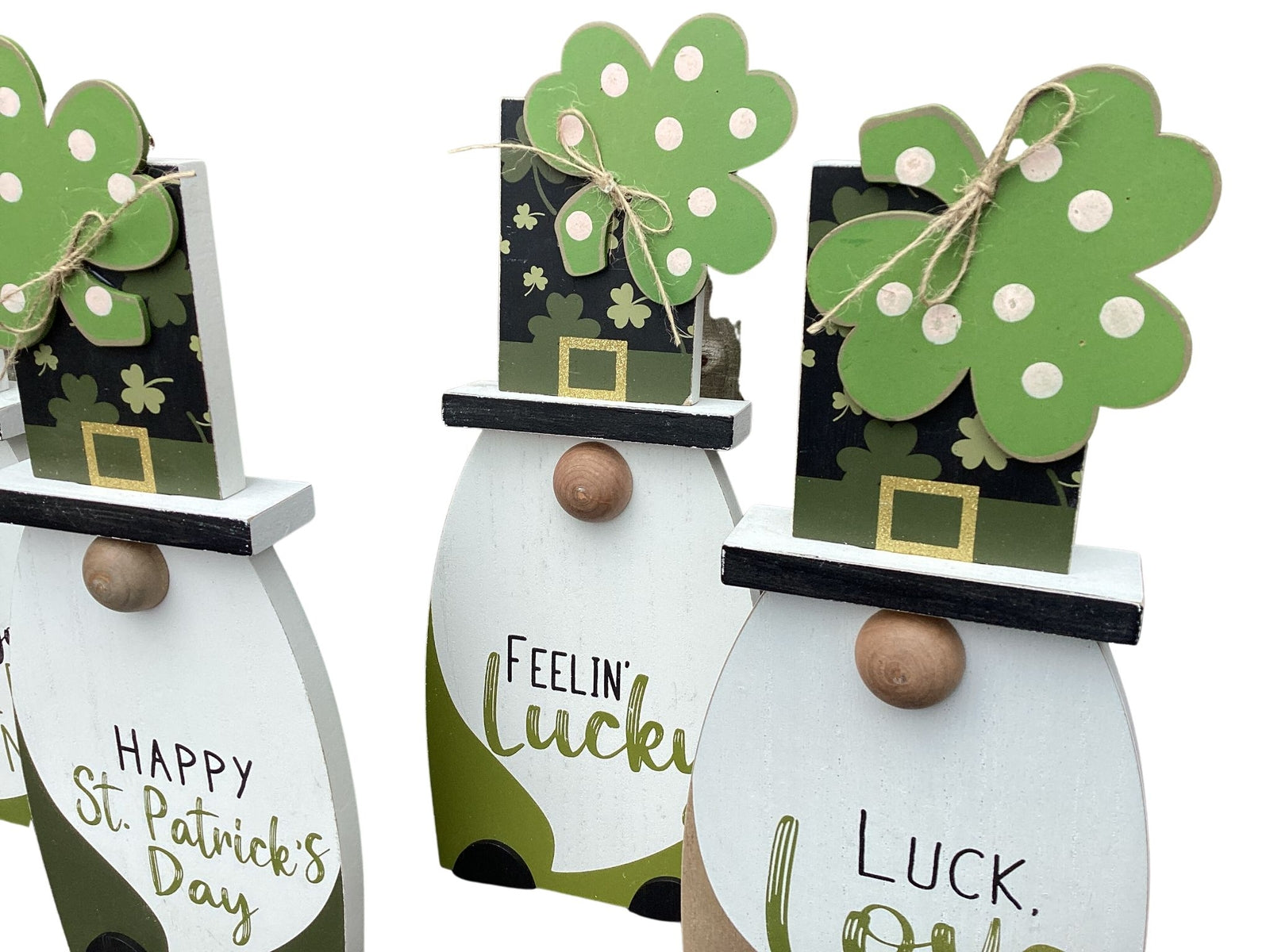 AGD St Patricks Decor - Irish Leprechaun Gnome Easel back Signs 4pc