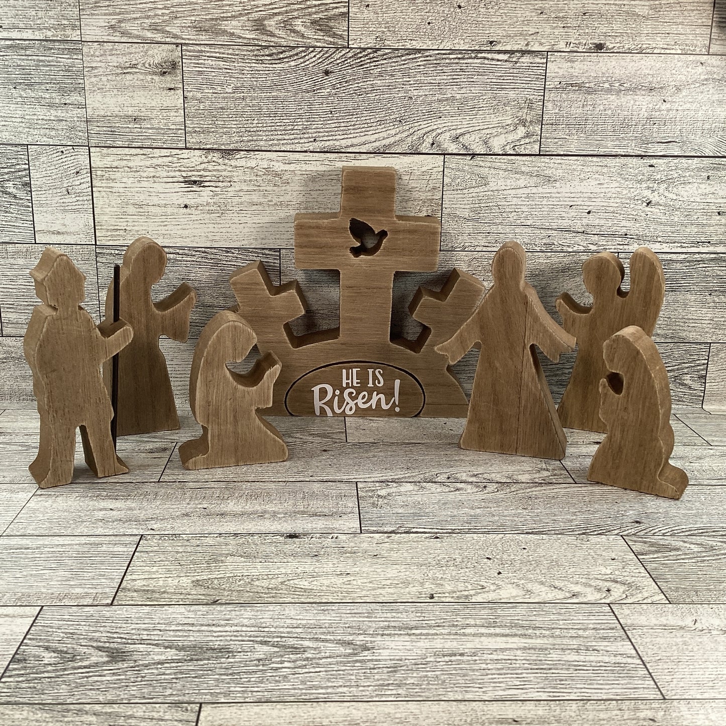 AGD Easter Decor - He Is Risen Wood Resurrection Tomb Scene 8pc Set