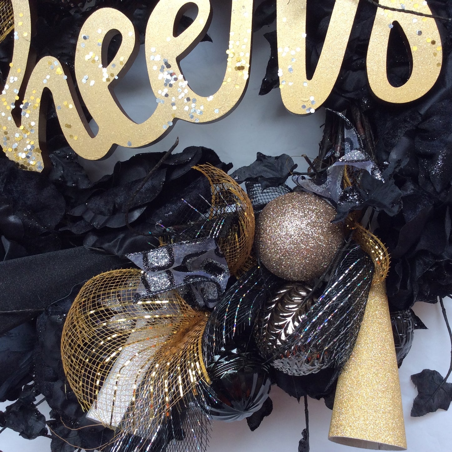 AG Designs New Years Decor - Elegant Cheers Black Rose Lighted Wreath