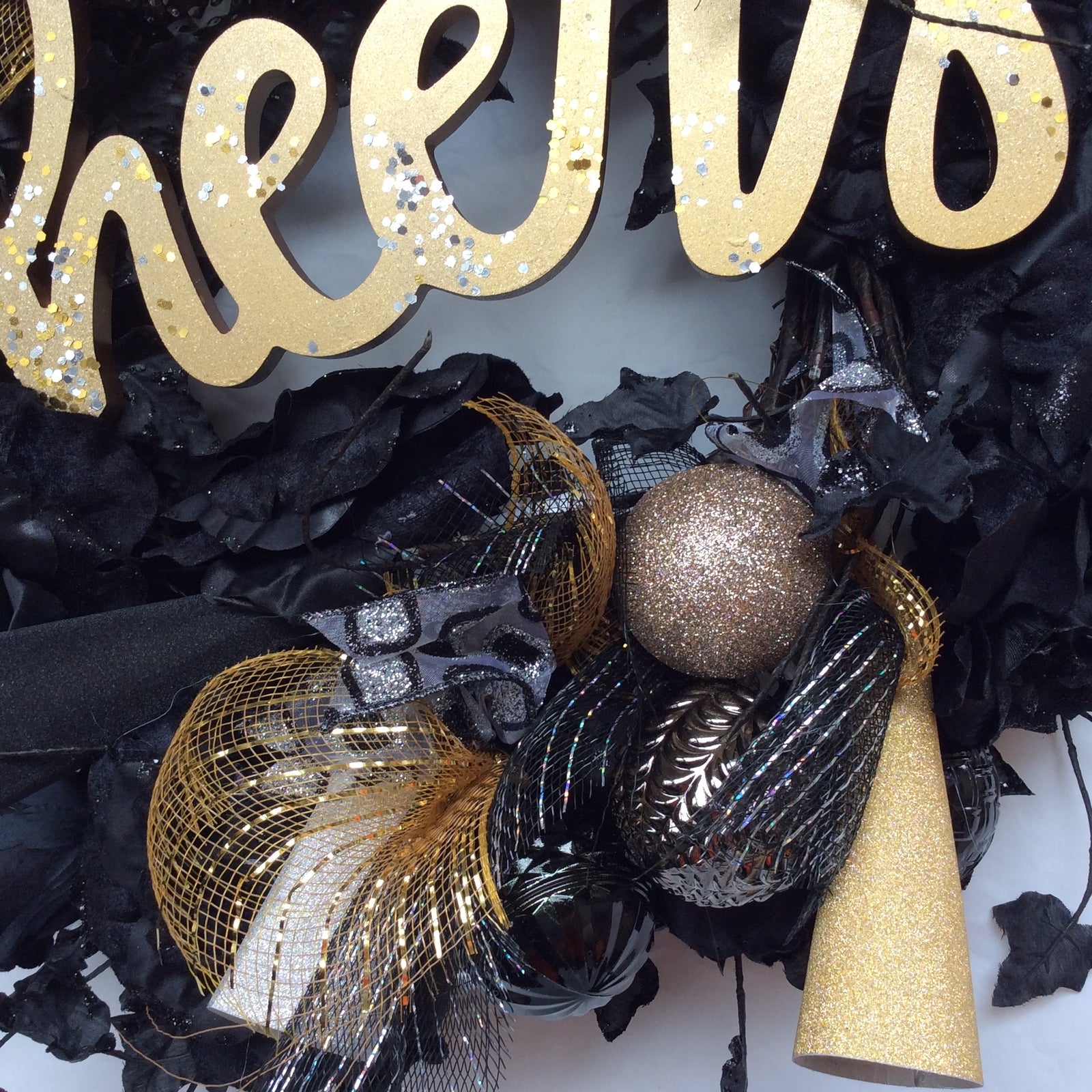 AG Designs New Years Decor - Elegant Cheers Black Rose Lighted Wreath