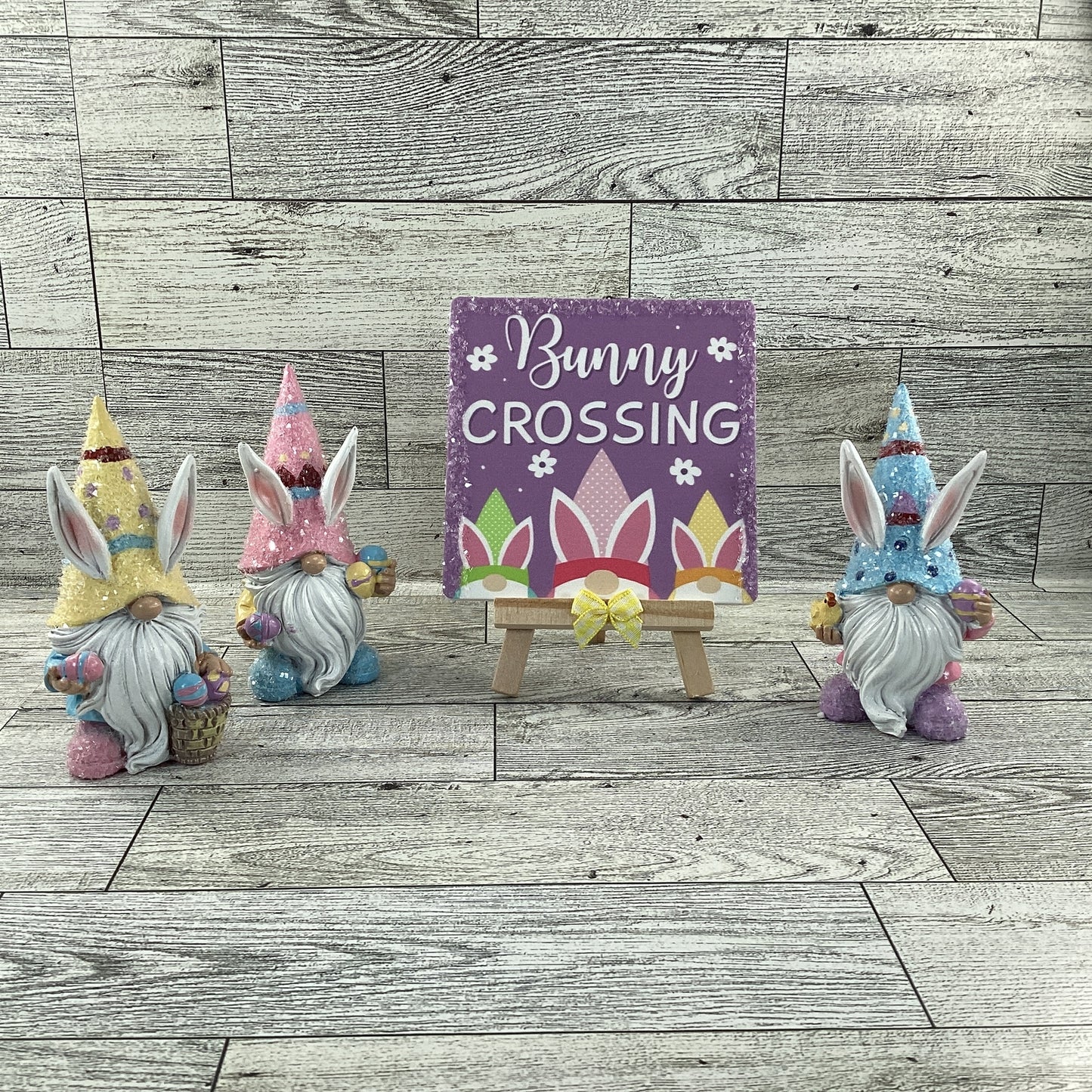AGD Easter Decor - Resin Gnome Glitter Bunny Rabbit Tier Tray 4pc Set (F)
