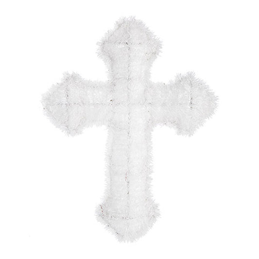 Darice Easter Decor - White Tinsel Cross 17" Wreath