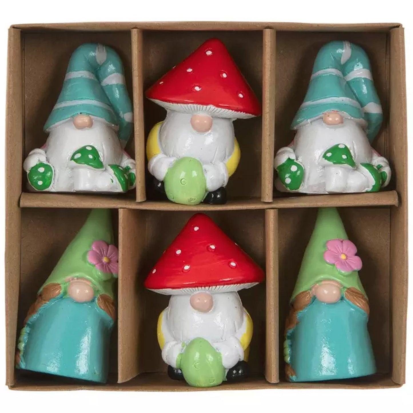 HL Craft Decor - Small Mini Resin Garden Mushroom Gnomes 6pc Set