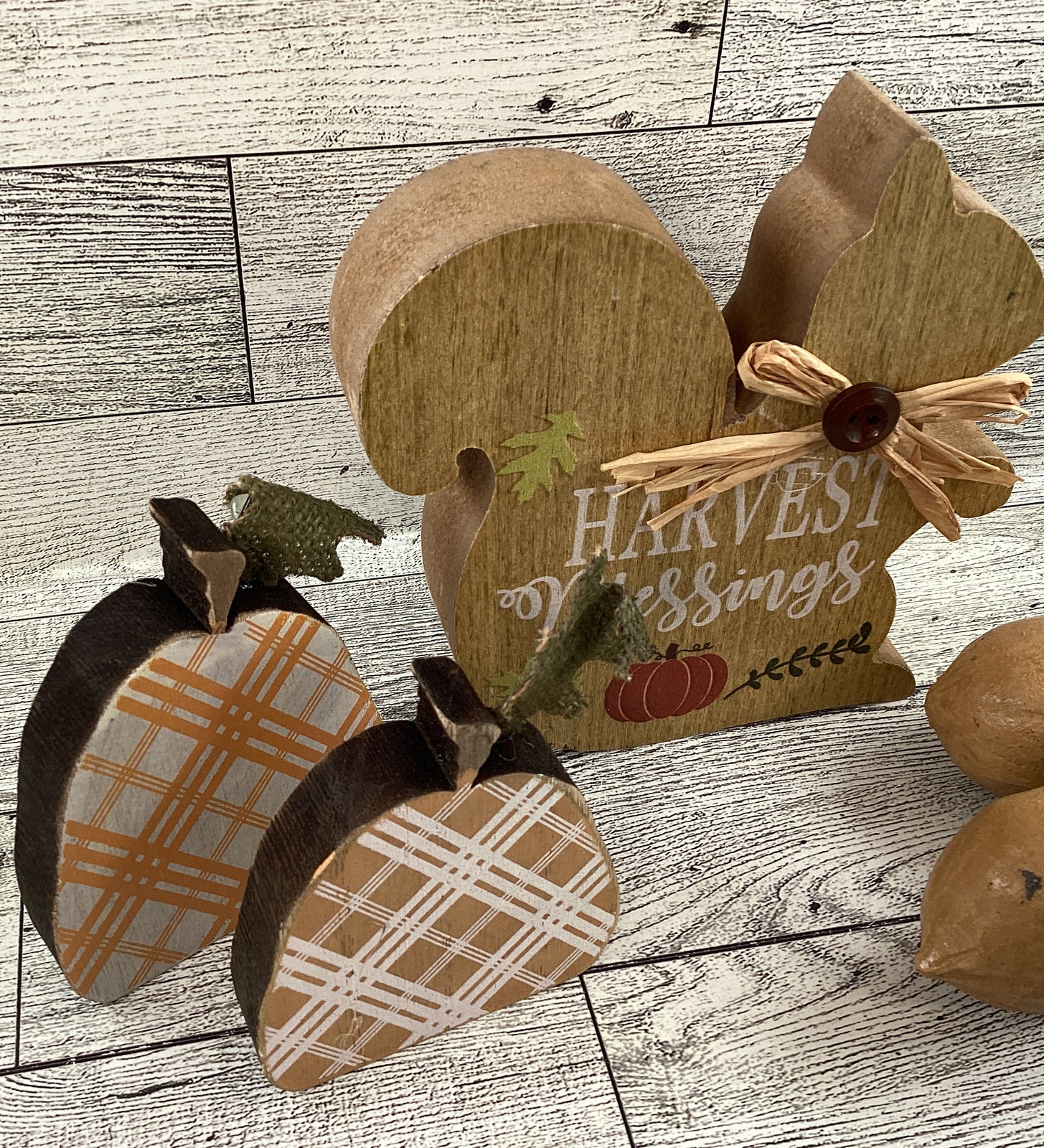 AGD Fall Decor - Chunky Wood Harvest Squirrel Pumpkins Resin Acorns 5pc
