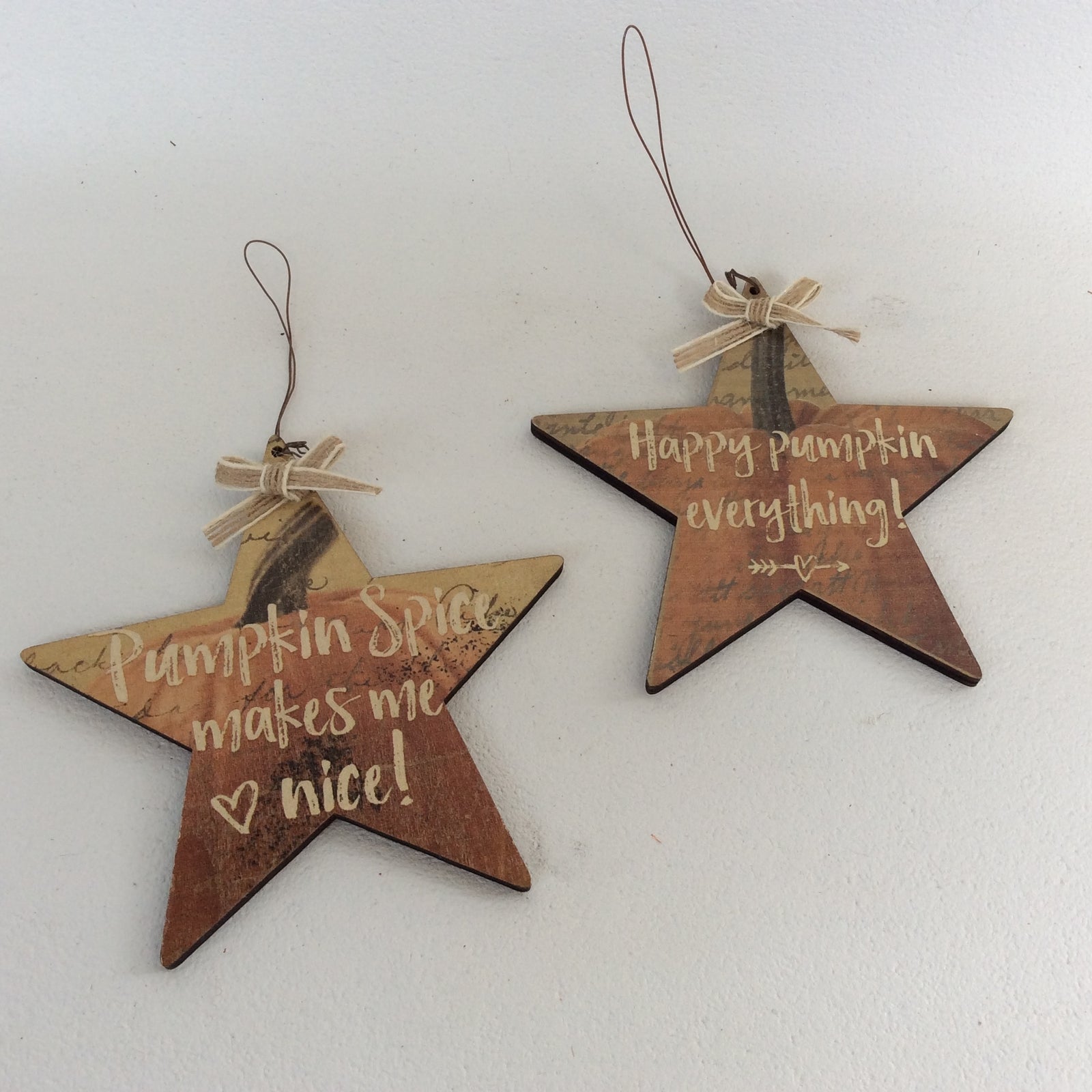 AGD Fall Decor - Happy Pumpkin Spice Everything Star Ornaments 2pc.