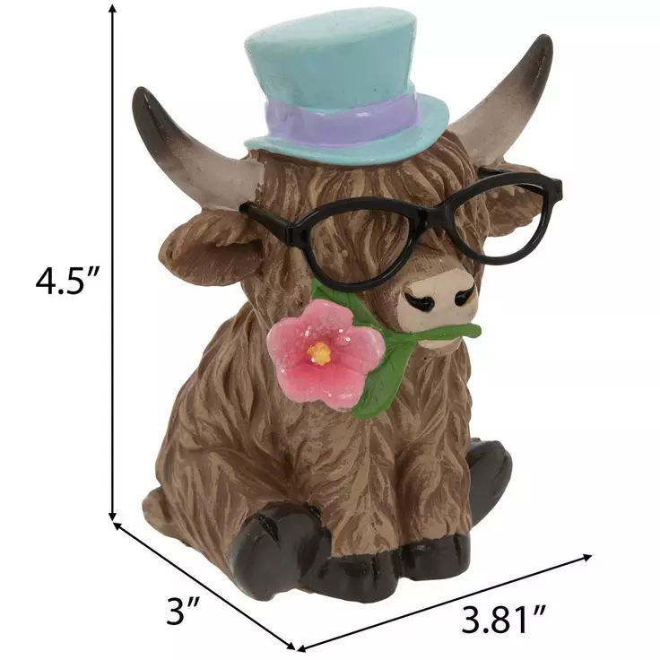 HL Easter Decor - Resin Scottish Highland Cow Couple Figurines 3pc Set