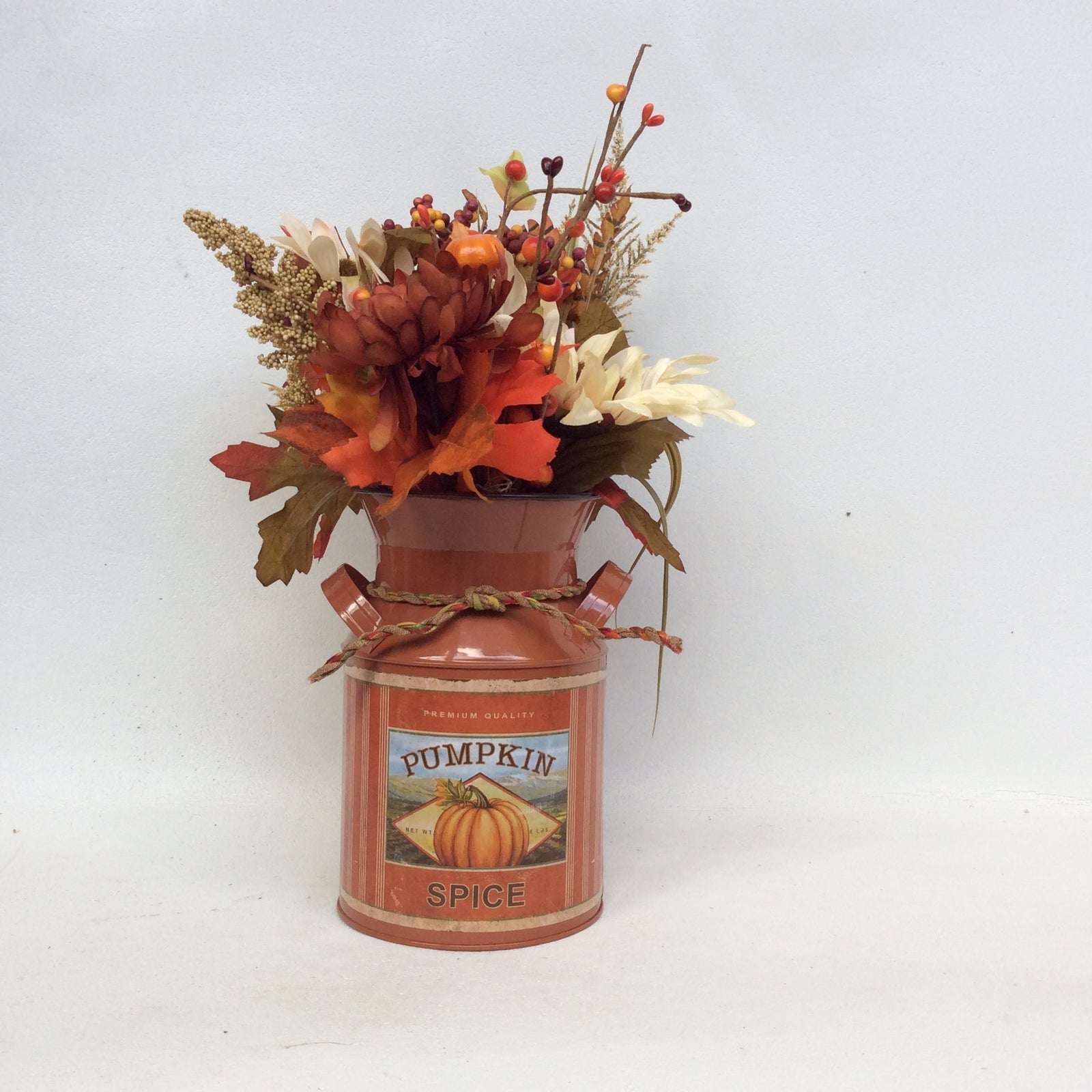 AGD Fall Decor - Pumpkin Spice Milk Can Filled Artificial Floral Display