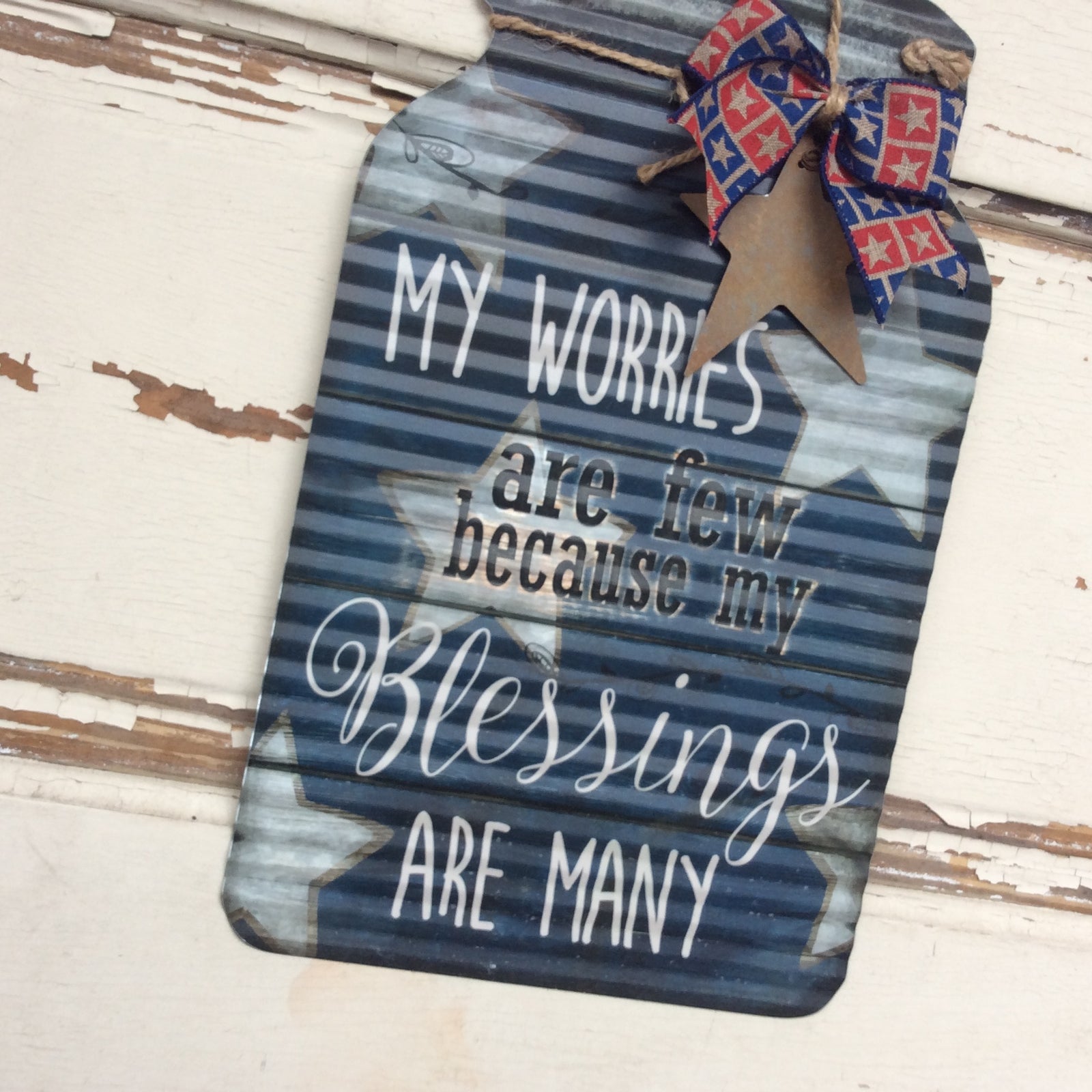 AGD Patriotic Decor - Prim Corrugated Metal Blessings Mason Jar Sign