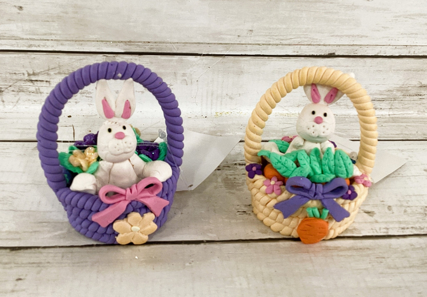 HL Easter Decor - Adorable Clay Bunny in Baskets 2pc Set