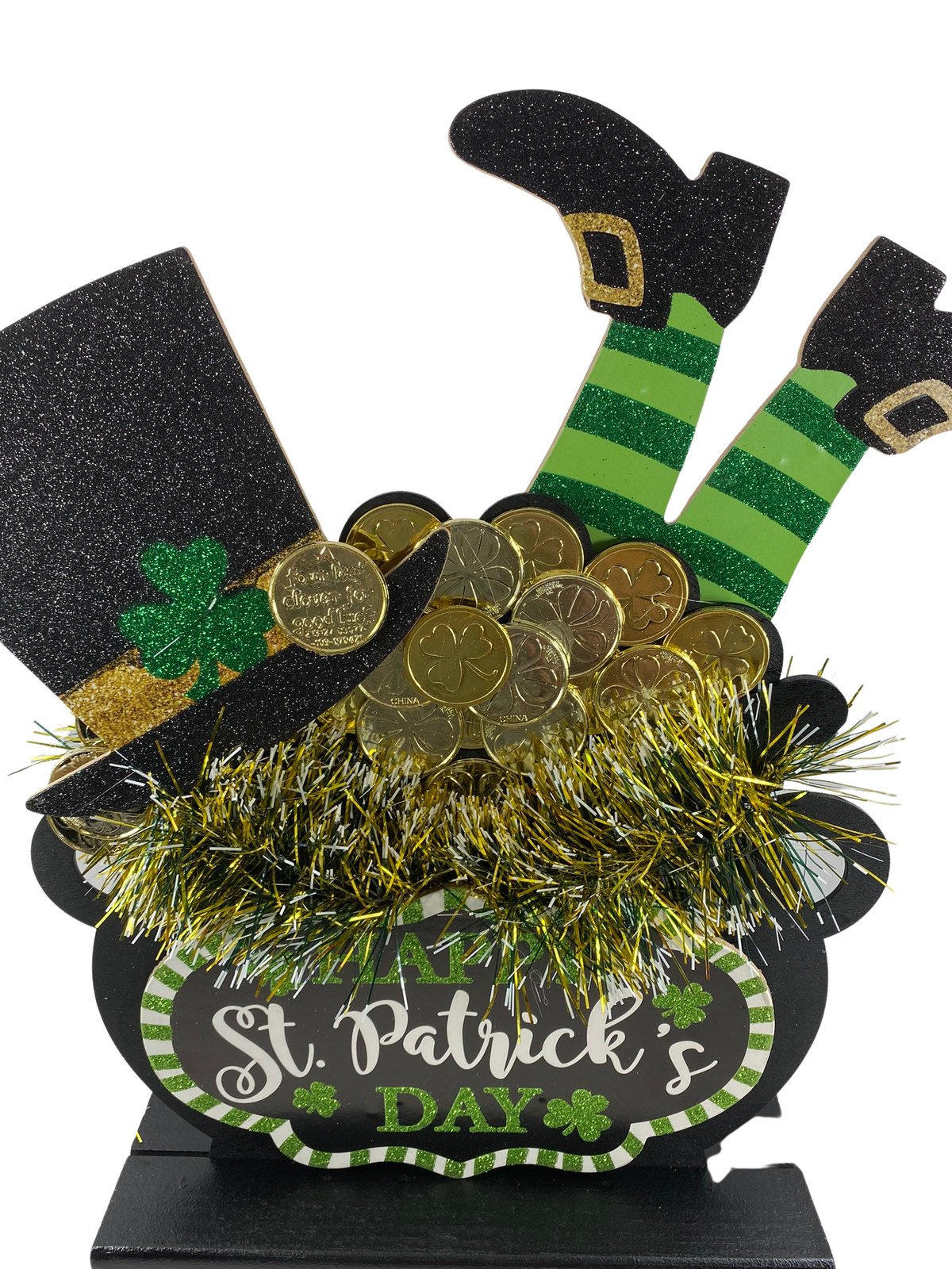 AGD Saint Patrick's Day Decor - Leprechaun Pot of Gold Tabletop Sitter
