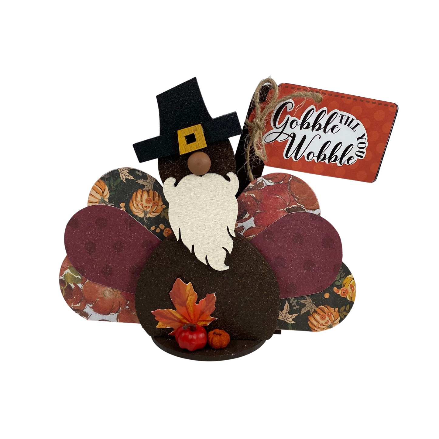 AGD Fall Decor - Gobble Til You Wobble Turkey Gnome Sitter