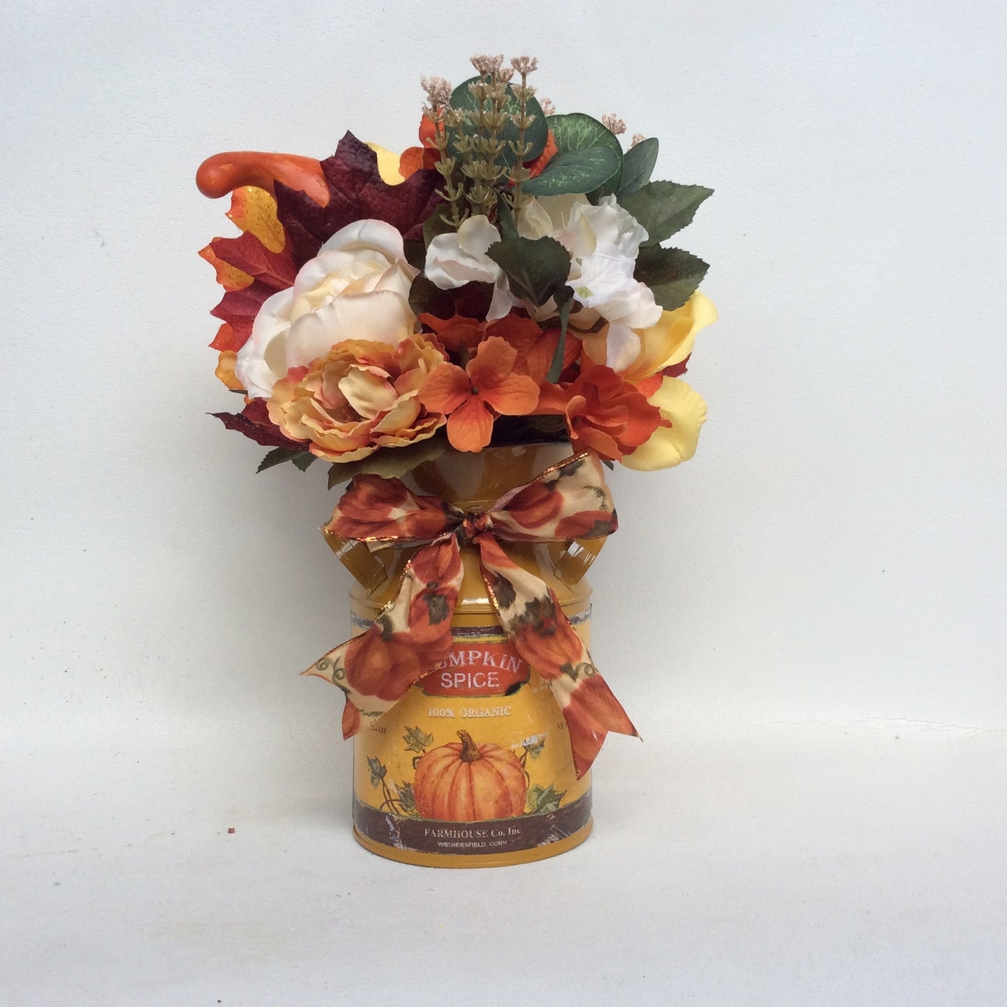 AGD Fall Decor - Pumpkin Spice Milk Can Filled Artificial Floral Display