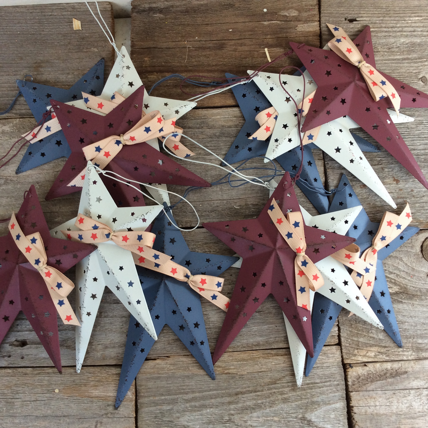 AGD Patriotic Decor - Farm House Prim Americana Star Ornaments 12pc Set