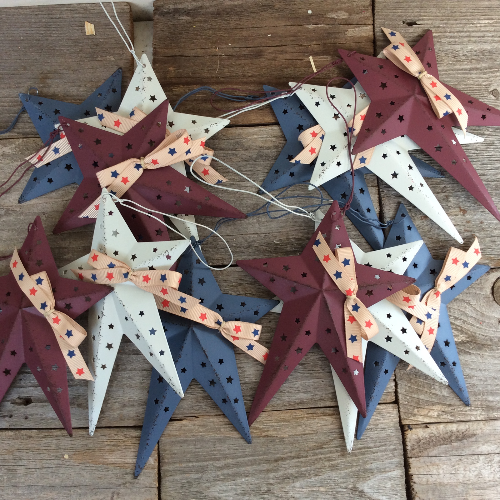 AGD Patriotic Decor - Farm House Prim Americana Star Ornaments 12pc Set