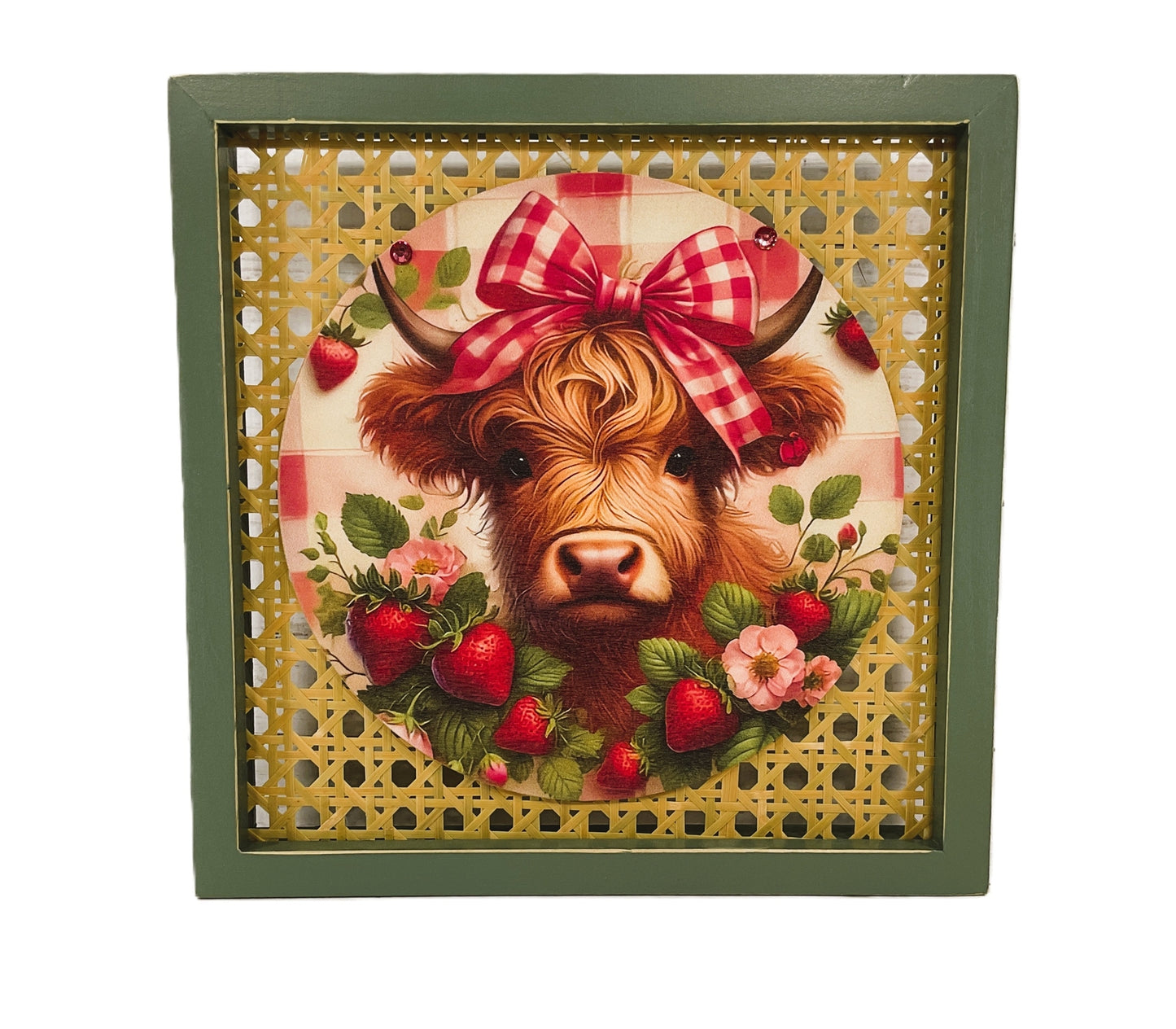 AGD Spring Decor - Strawberry Fields Highland Cow Box Sitter Sign