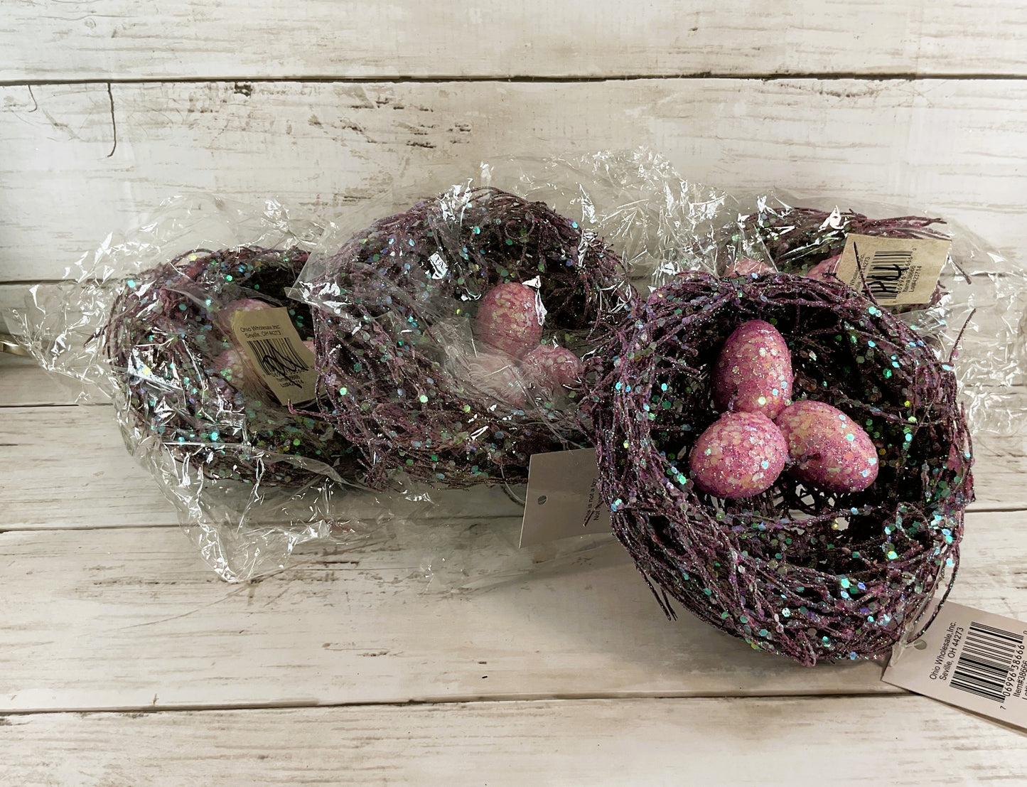 OWI Spring Easter Decor - Lavender Glitter Twig Nests 5pc Set