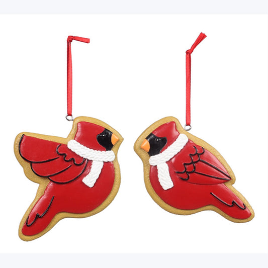 YI Christmas Decor - Red Cardinal Gingerbread Cookie Ornaments 2pc