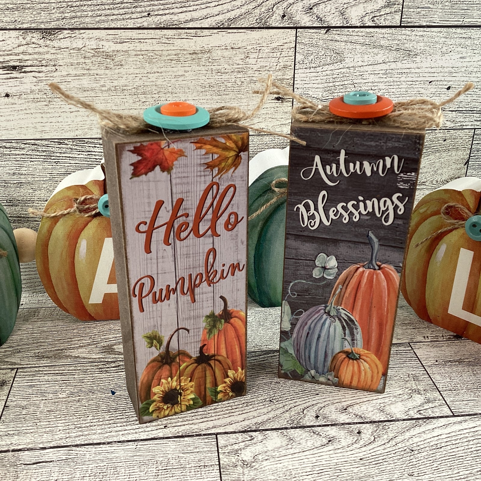 AGD Fall Decor - Chunky Wood Fall Pumpkins Hello Autumn 3pc