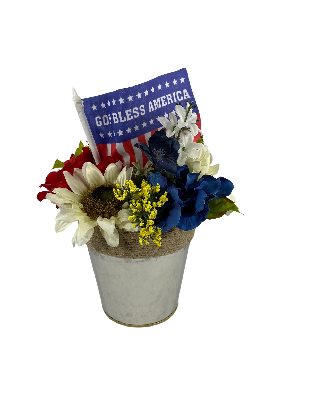AGD Patriotic Decor  – God Bless Red White Blue Floral Centerpiece