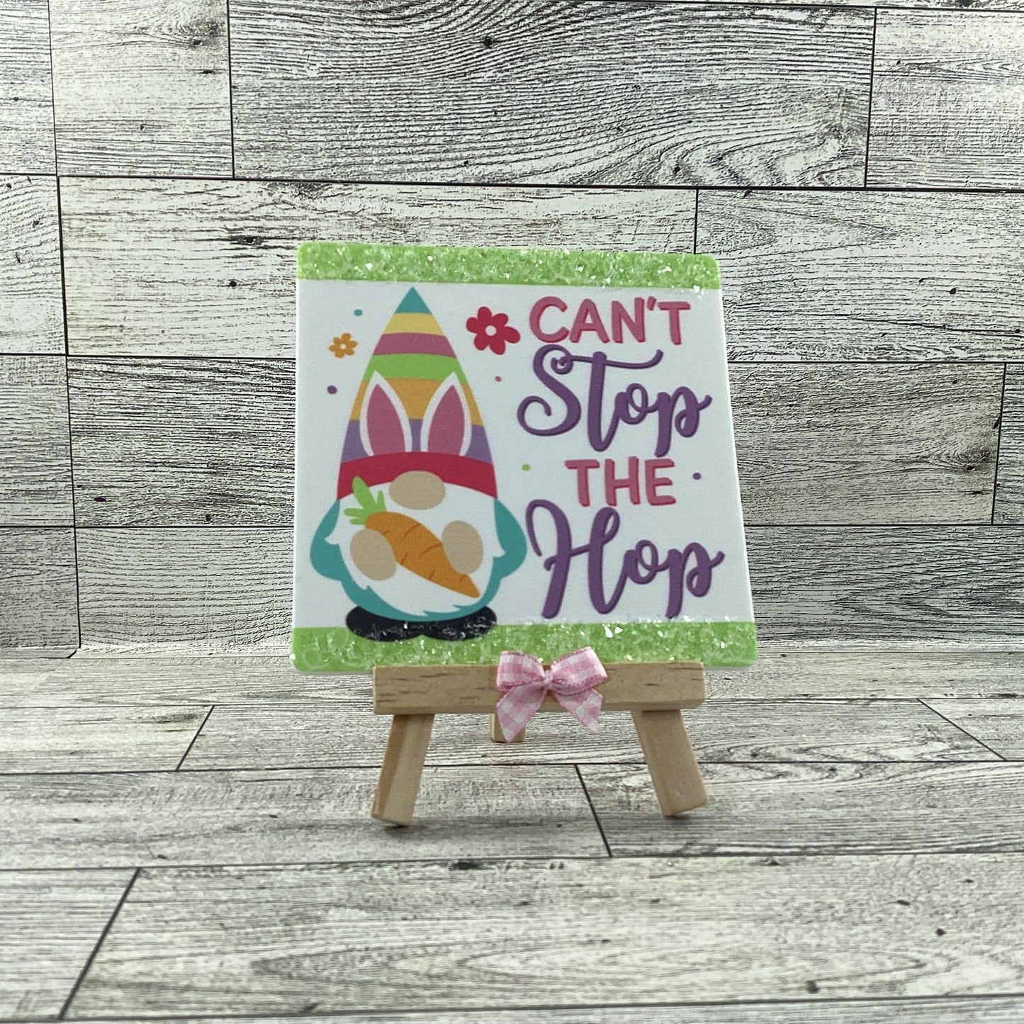 AGD Easter Decor - Resin Gnome Glitter Bunny Rabbit Tier Tray 4pc Set (E)