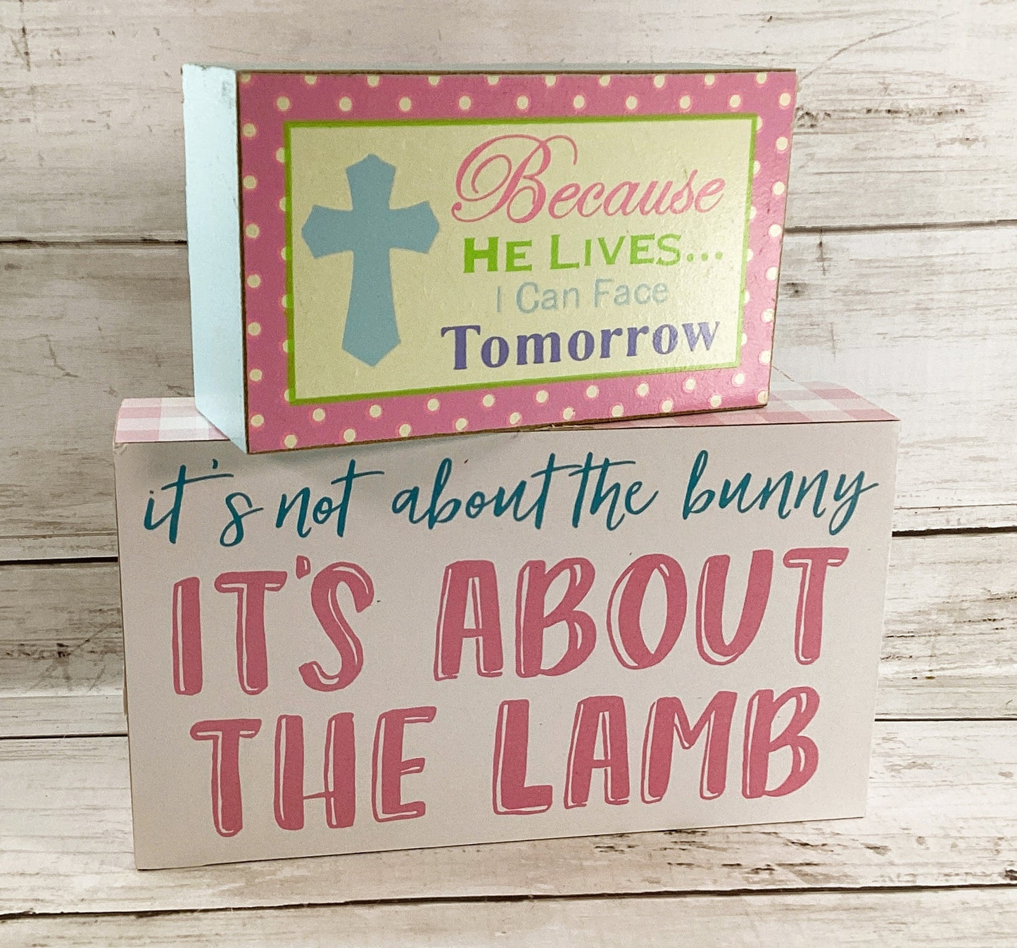 Easter Decor - Plush Lamb About the Lamb He Lives Sign 3pc BUNDLE