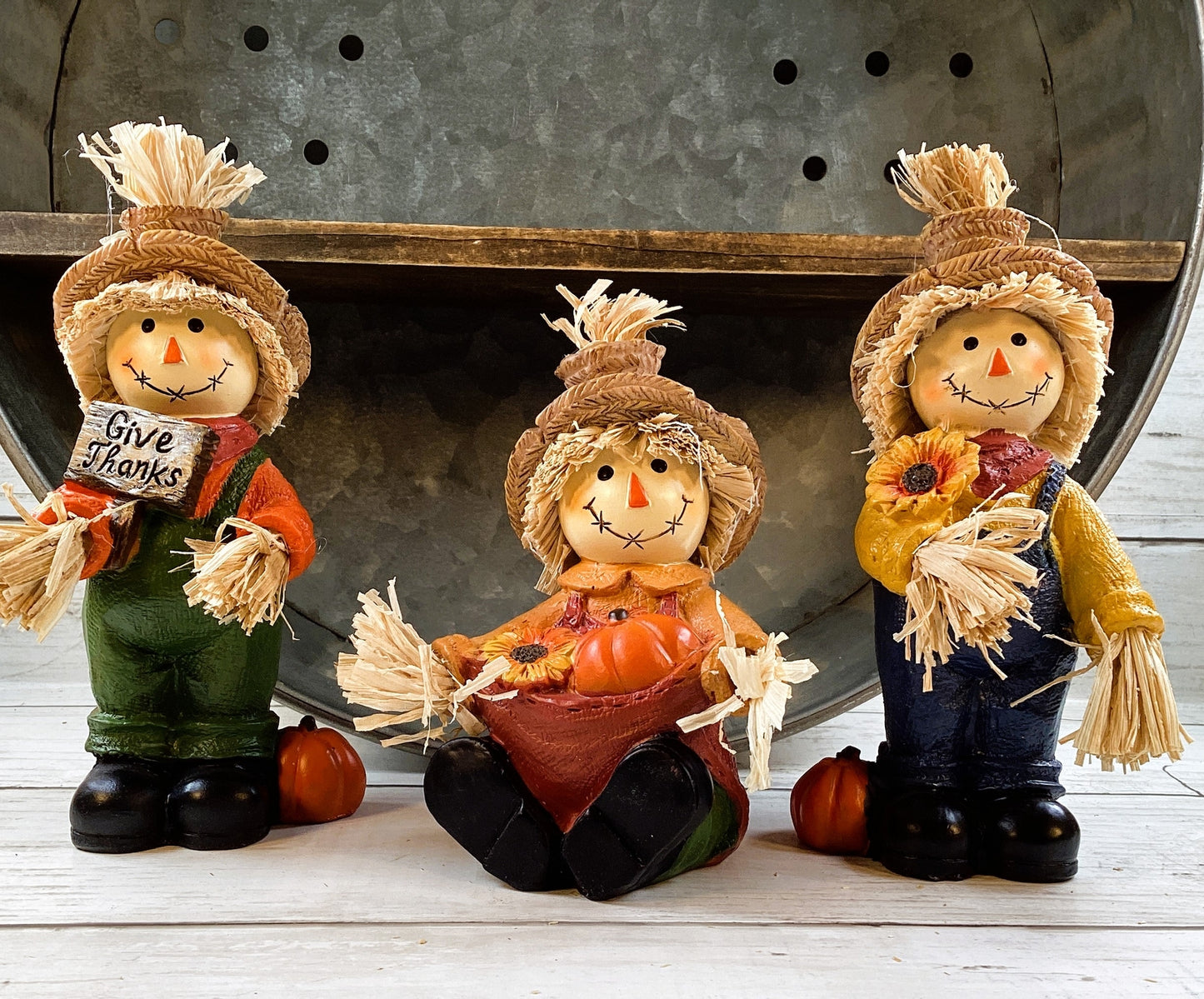 AGD Fall Decor - Resin Scarecrows Village Scene Metal Wall Shelf