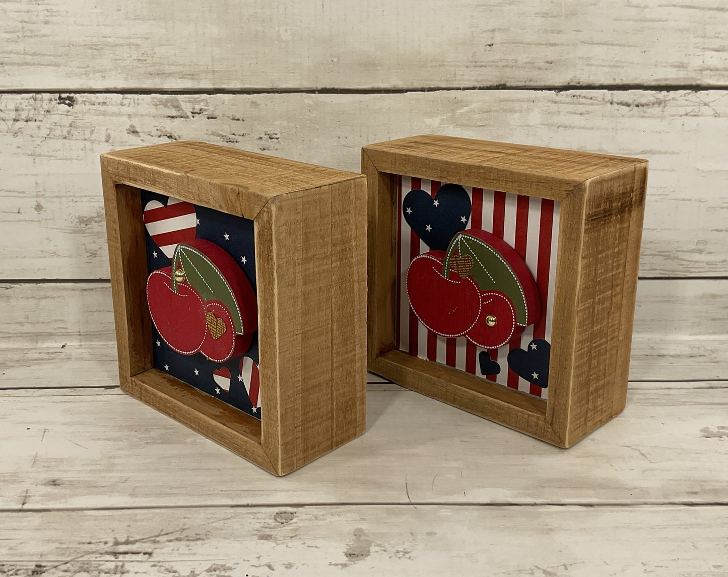 AGD Patriotic Decor - Red White Blue American Cherry Box Sign 2pc