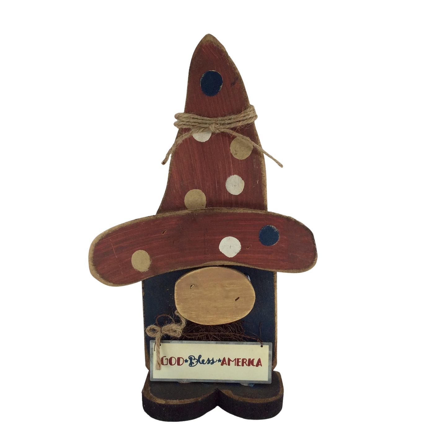 AGD Patriotic Decor - Primitive Chunky Wood Standing Gnome 15inch tall
