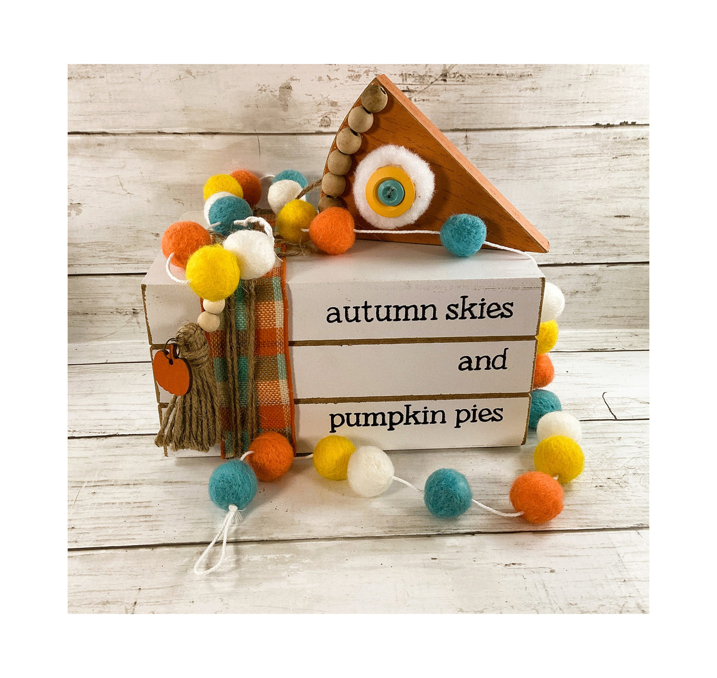 AGD Fall Decor - Autumn Skies Pumpkin Pies Stacked Book Tabletop Sitter