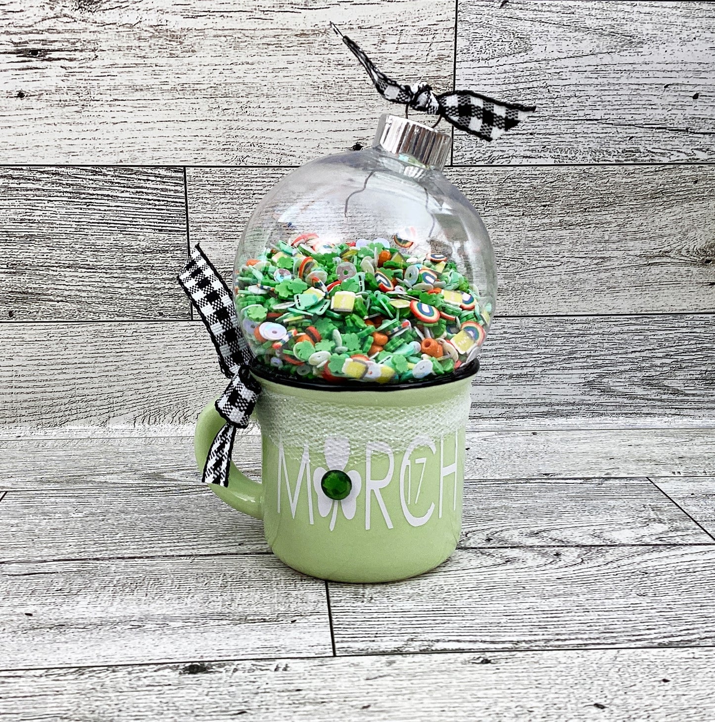 St Patrick Decor, March 17th, Mini Mug Shaker Cup, Irish Clay Sequins, Tier Tray