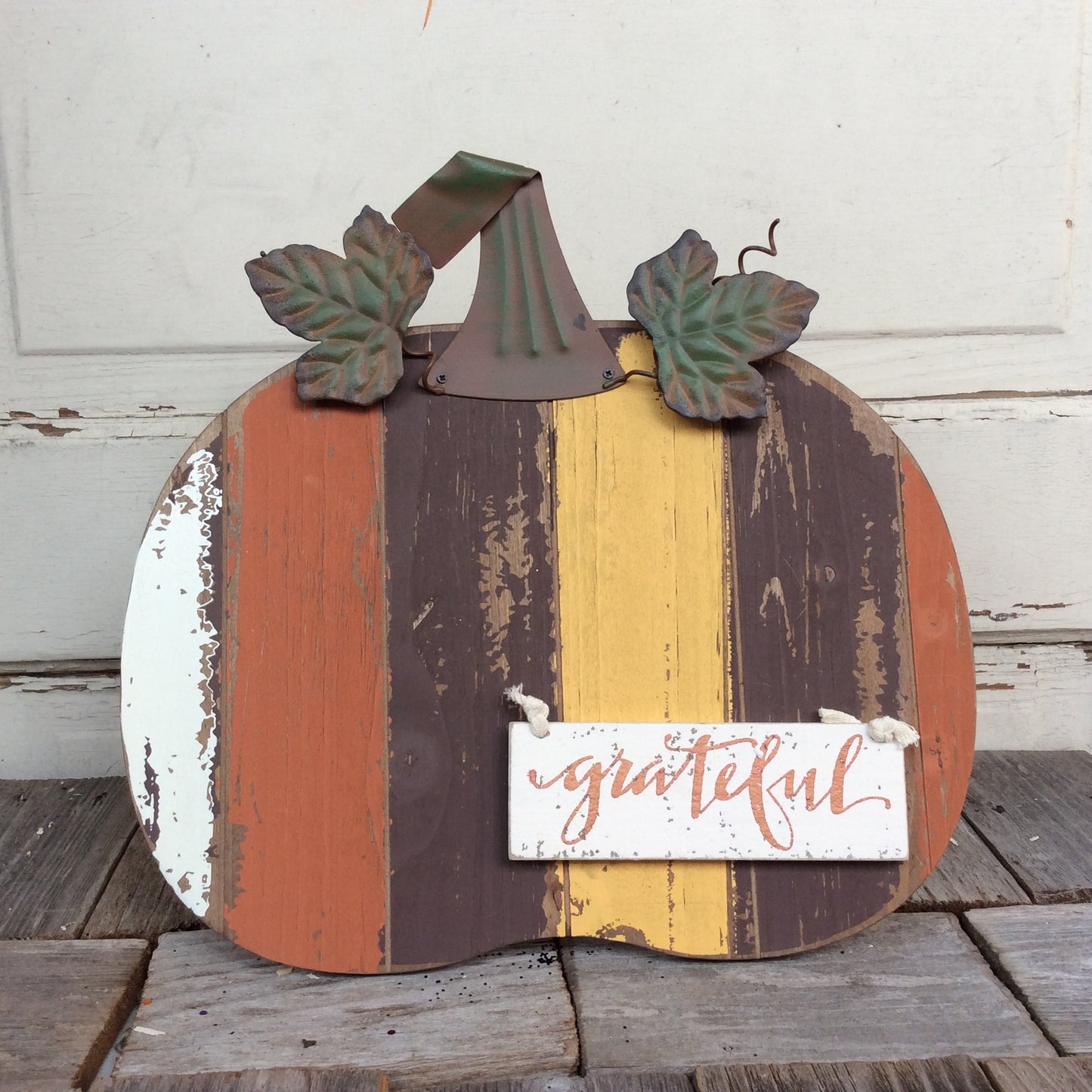 AG Designs Fall Decor - Wide Slat Pallet Pumpkin GRATEFUL