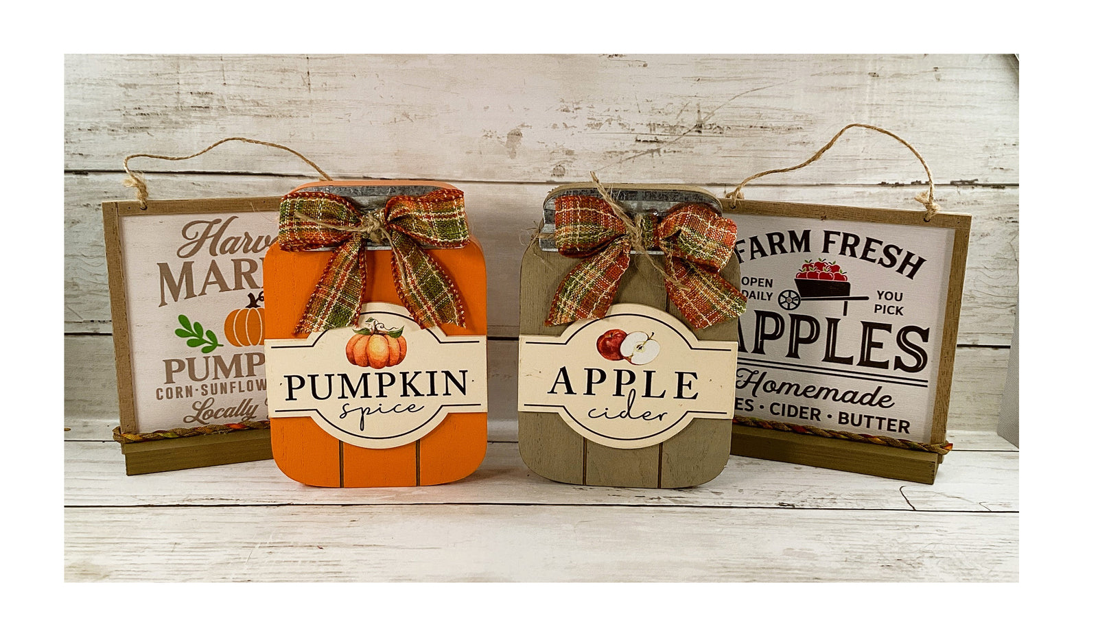 AGD Fall Decor - Wood Pumpkin Spice Apple-Mason Jar Market Sign 4pc