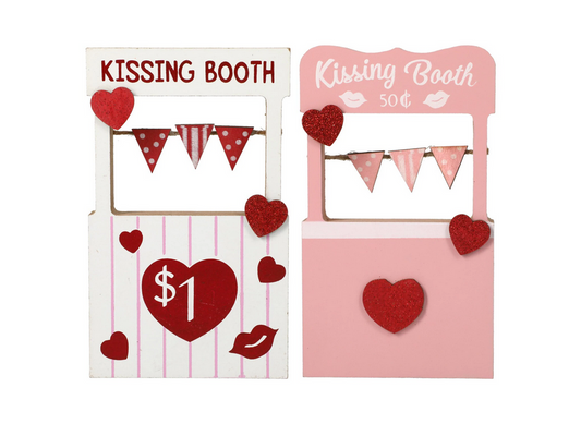DT Valentines Decor - Small Wood Kissing Booth Tier Tray Decor 2pc Set